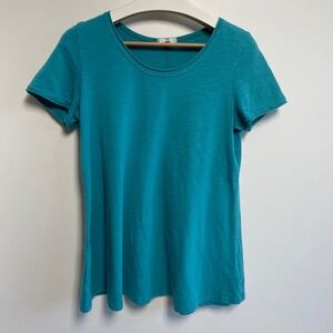 Kleen Women's Teal Blue Cotton Tunic Tee Short Sleeve Casual Top Size S